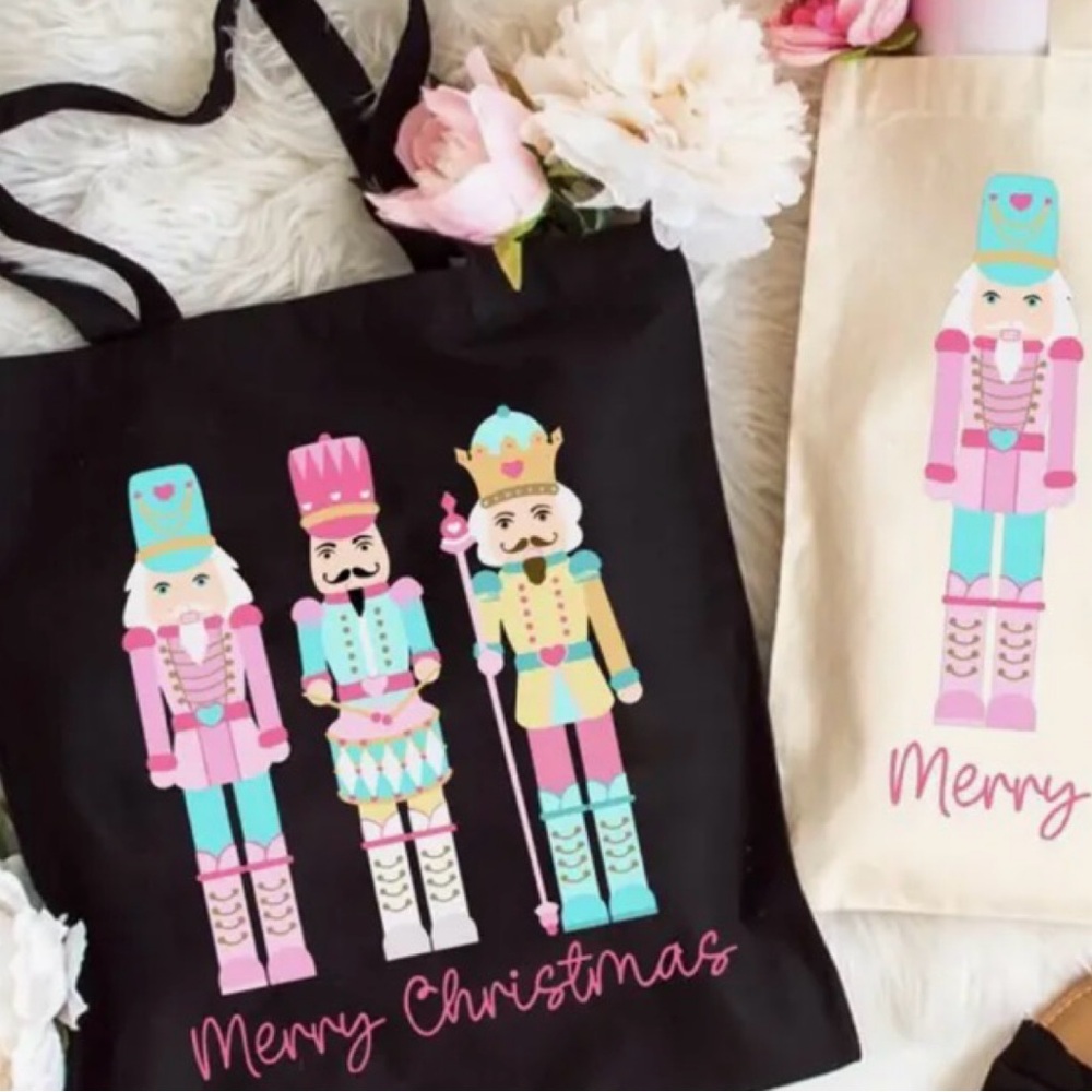 Nutcracker Black Canvas Tote Bag Holiday Christmas Yule Festive Gift Carryall